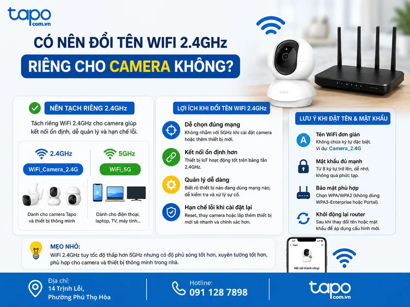 Có nên đổi tên WiFi 2.4GHz riêng cho camera không?