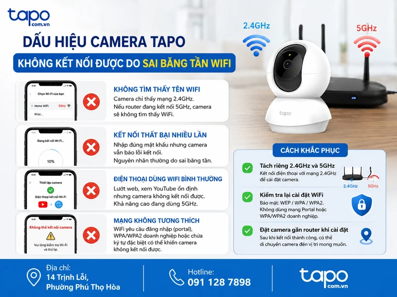 Dấu hiệu camera Tapo không kết nối được do sai băng tần WiFi