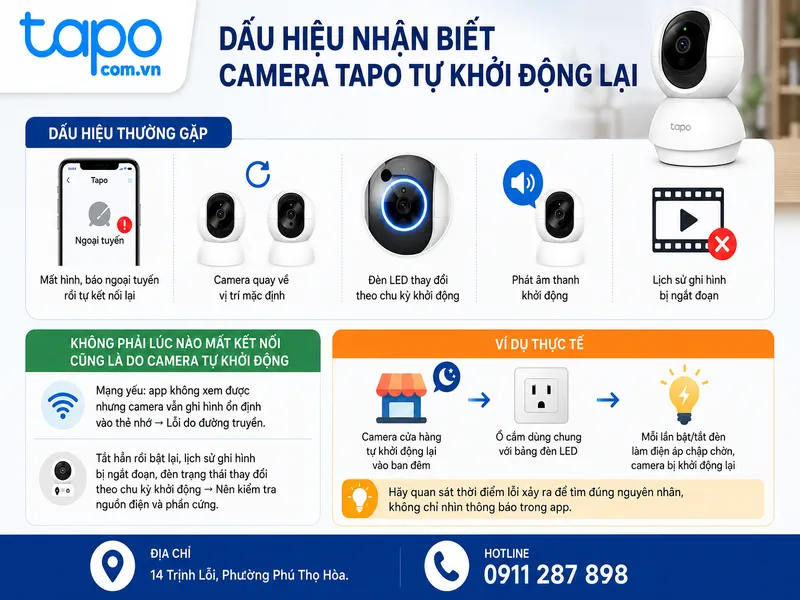 Dấu hiệu nhận biết camera Tapo tự khởi động lại