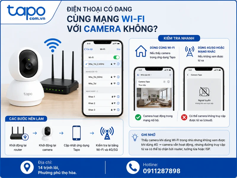 Điện thoại có đang cùng mạng Wi-Fi với camera không?