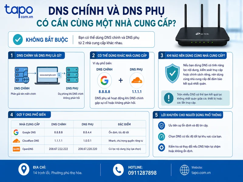 DNS chính và DNS phụ có cần cùng một nhà cung cấp không?