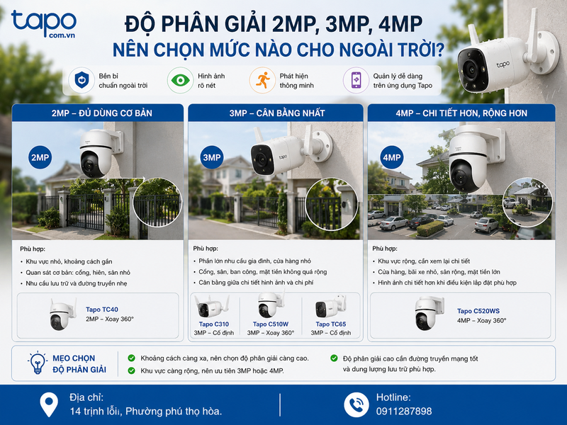 Độ phân giải 2MP, 3MP, 4MP: nên chọn mức nào cho ngoài trời?