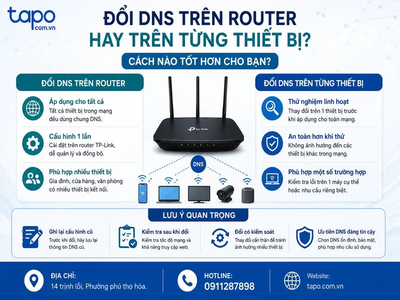 Đổi DNS trên router hay đổi DNS trên từng thiết bị thì tốt hơn?