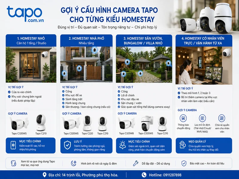 Gợi ý cấu hình camera Tapo cho từng kiểu homestay