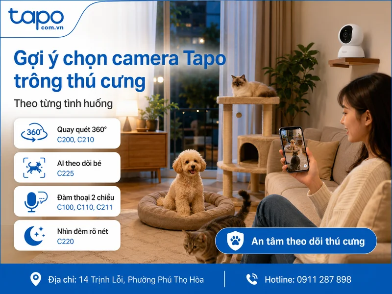 Gợi ý chọn camera Tapo trông thú cưng theo từng tình huống