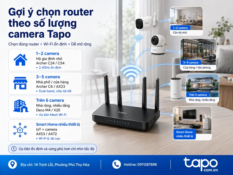 Gợi ý chọn router theo số lượng camera Tapo