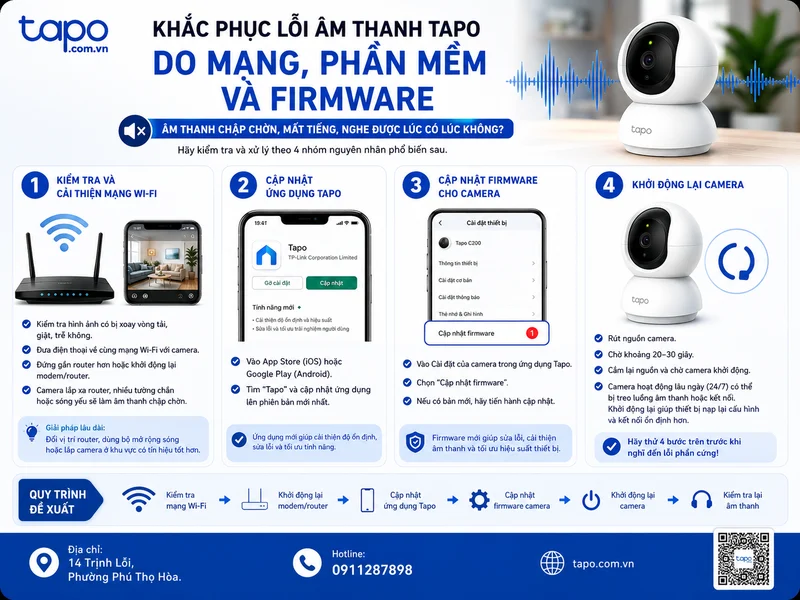 Khắc phục lỗi âm thanh Tapo do mạng, phần mềm và firmware