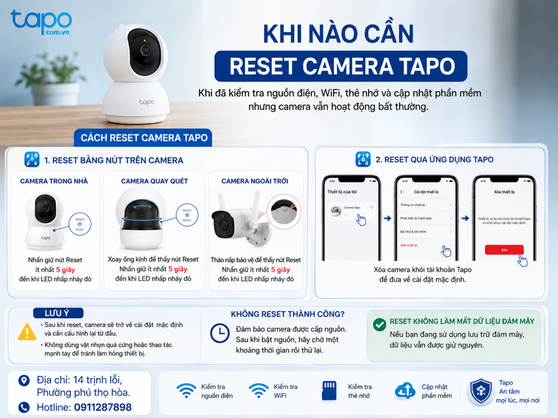 Khi nào cần reset camera Tapo về cài đặt mặc định?