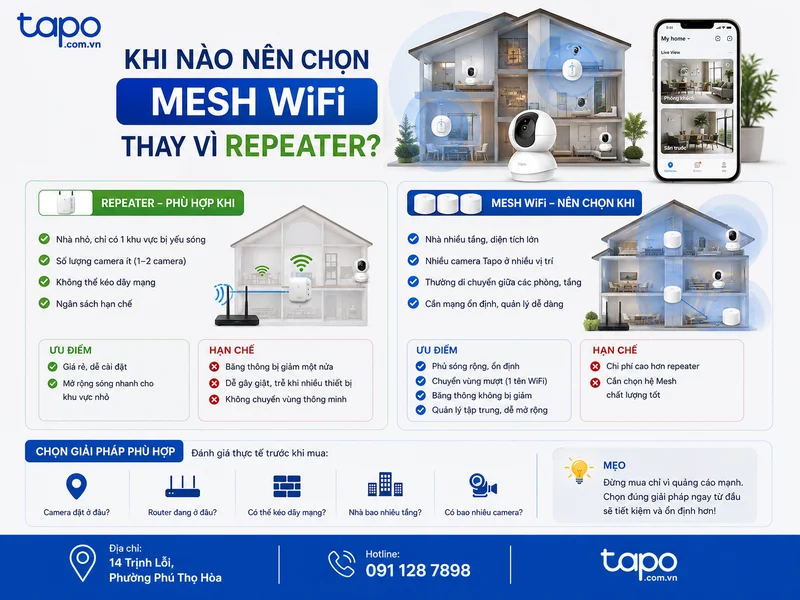 Khi nào nên chọn Mesh WiFi thay vì repeater?