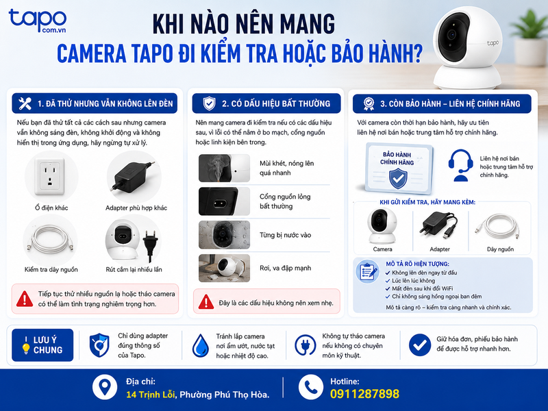 Khi nào nên mang camera Tapo đi kiểm tra hoặc bảo hành?
