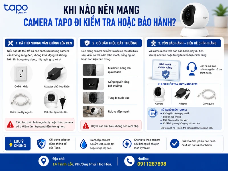 Khi nào nên mang camera Tapo đi kiểm tra hoặc bảo hành?