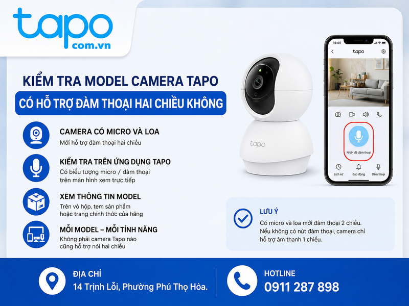 Kiểm tra model camera Tapo có hỗ trợ đàm thoại hai chiều không
