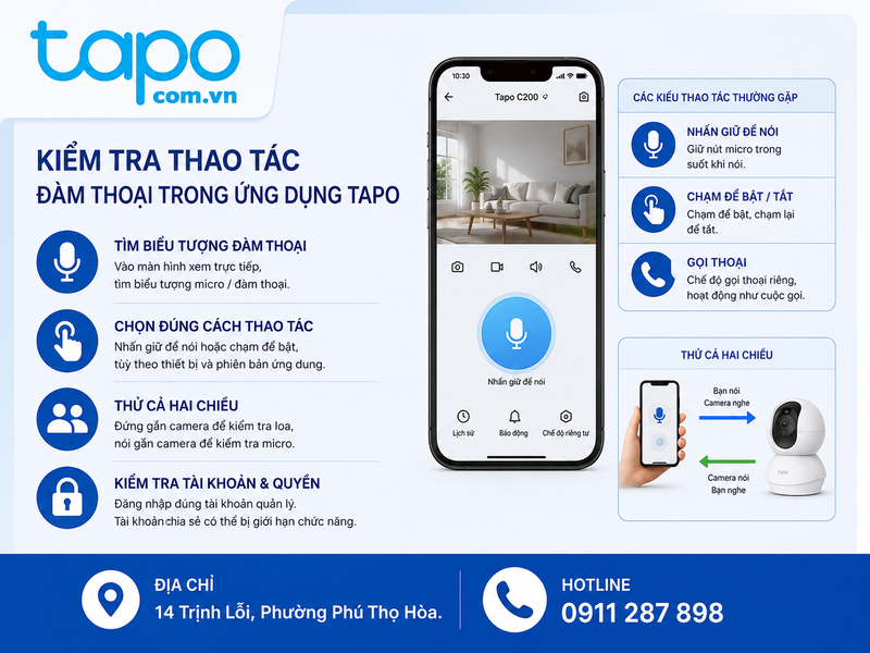 Kiểm tra thao tác đàm thoại trong ứng dụng Tapo
