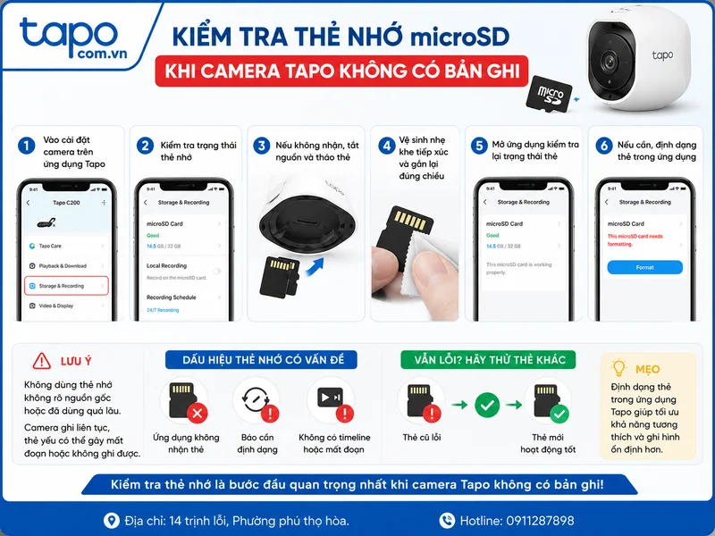 Kiểm tra thẻ nhớ microSD khi camera Tapo không có bản ghi