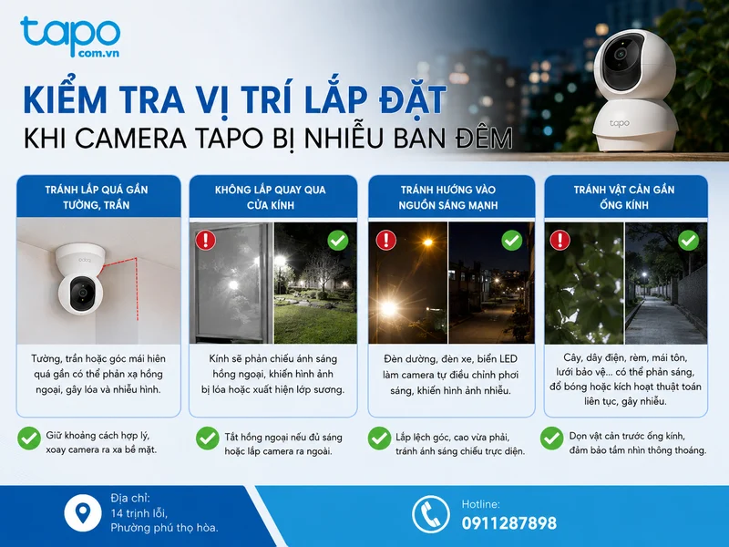 Kiểm tra vị trí lắp đặt khi camera Tapo bị nhiễu ban đêm