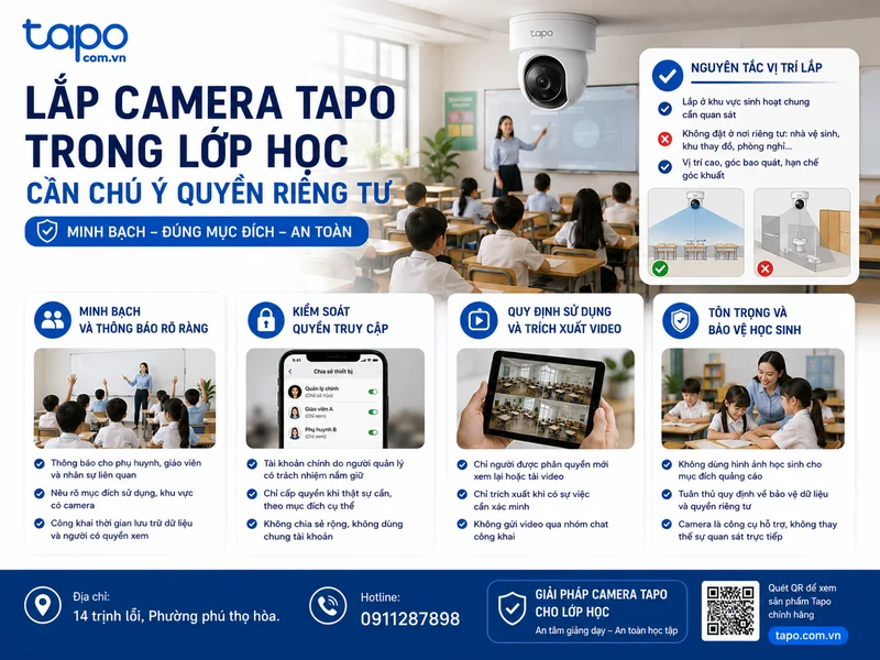 Lắp camera Tapo trong lớp học cần chú ý quyền riêng tư