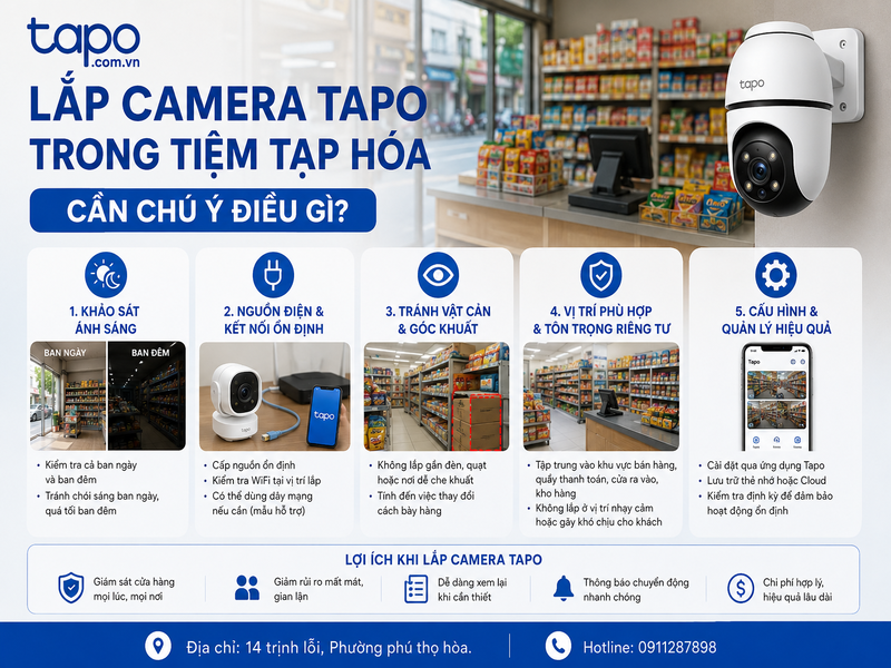 Lắp camera Tapo trong tiệm tạp hóa cần chú ý điều gì?