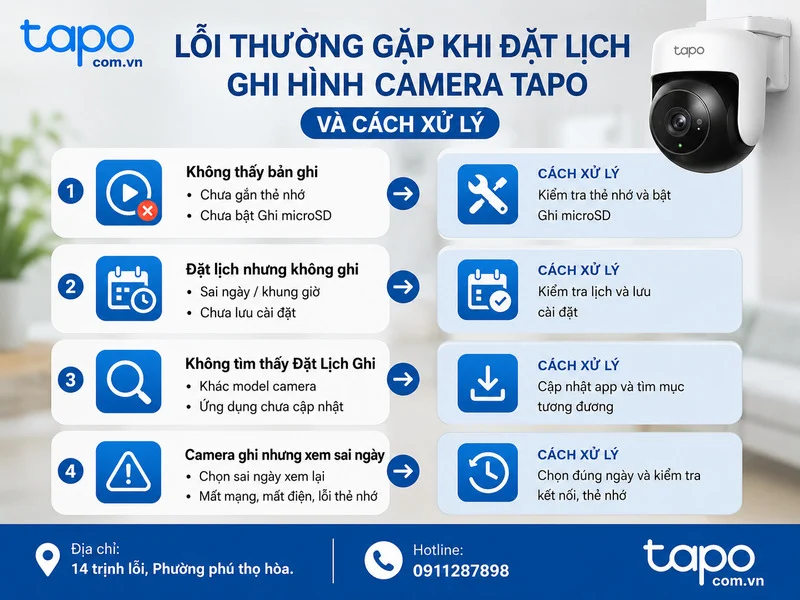 Lỗi thường gặp khi đặt lịch ghi hình camera Tapo và cách xử lý