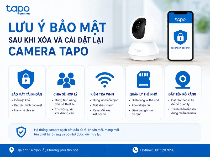 Lưu ý bảo mật sau khi xóa và cài đặt lại camera Tapo
