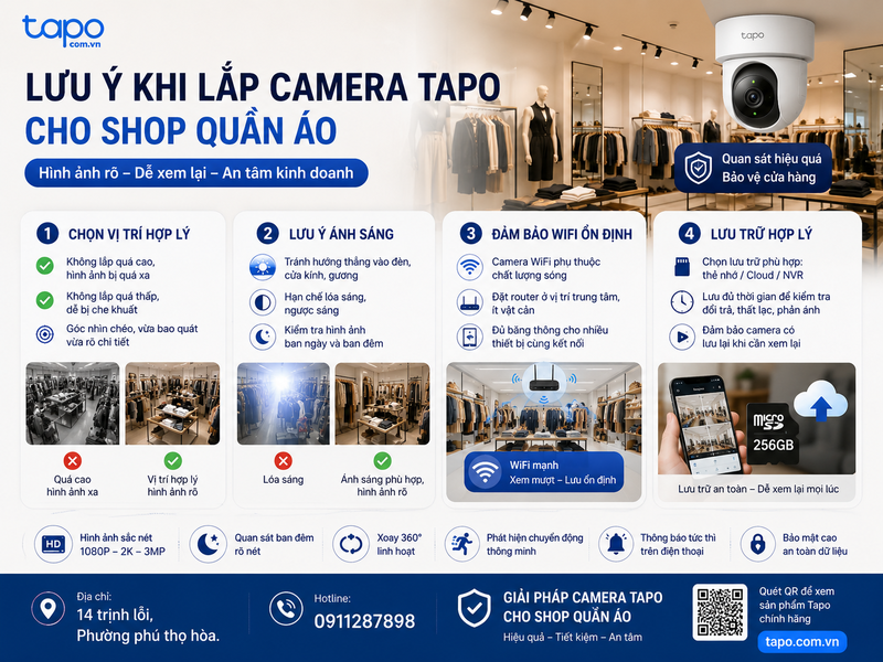 Lưu ý khi lắp camera Tapo cho shop quần áo để hình ảnh rõ và dễ xem lại