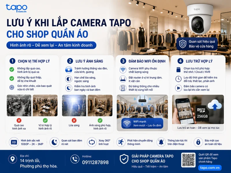 Lưu ý khi lắp camera Tapo cho shop quần áo để hình ảnh rõ và dễ xem lại