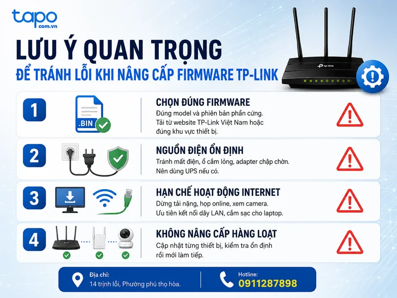 Lưu ý quan trọng để tránh lỗi khi nâng cấp firmware TP-Link