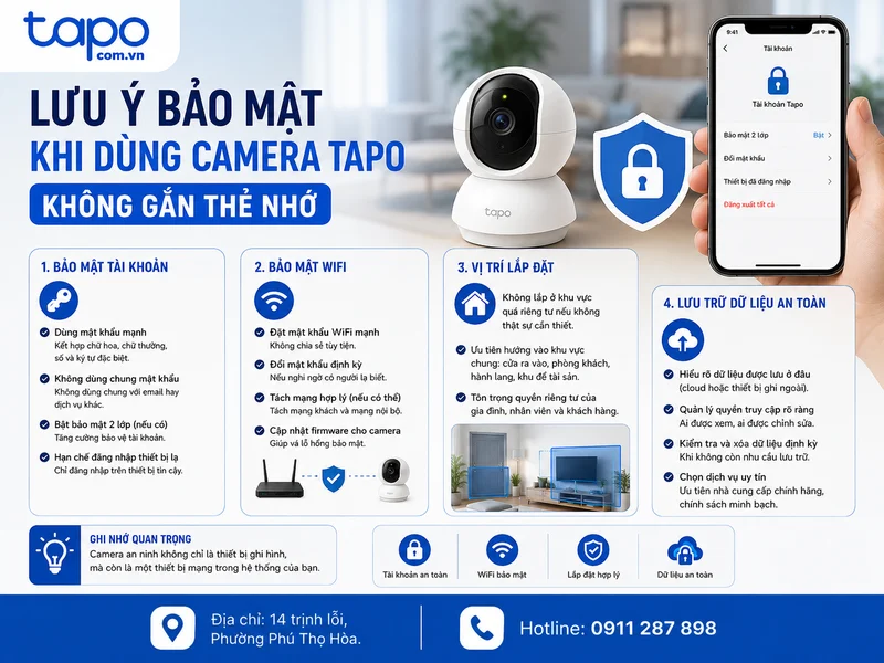 Lưu ý về bảo mật khi dùng camera Tapo không gắn thẻ nhớ