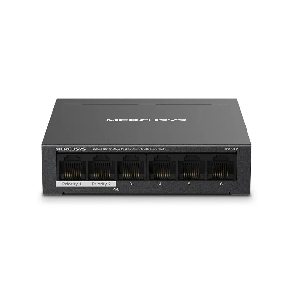 Mercusys MS106LP - Switch Để Bàn 6 Cổng 10/100M, 4 x cổng PoE+, Vỏ kim loại