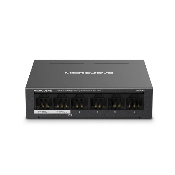 Mercusys MS106LP - Switch Để Bàn 6 Cổng 10/100M, 4 x cổng PoE+, Vỏ kim loại
