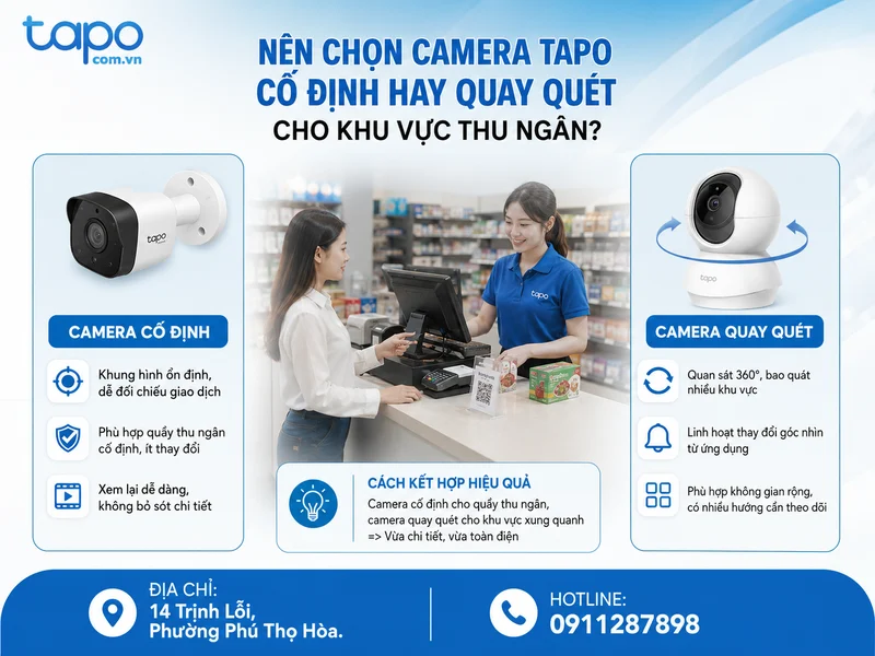 Nên chọn camera Tapo cố định hay quay quét cho khu vực thu ngân?