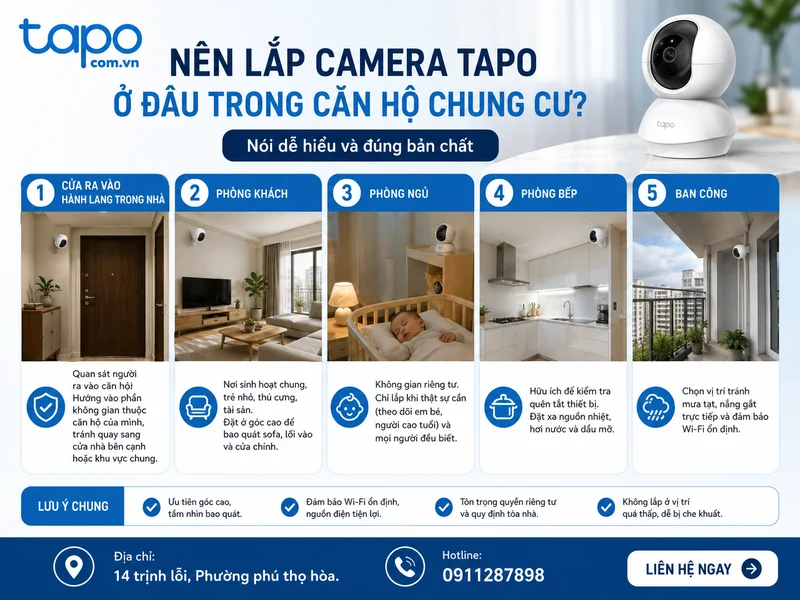 Nên lắp camera Tapo ở đâu trong căn hộ chung cư?