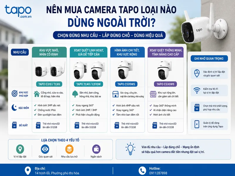 Nên mua camera Tapo loại nào dùng ngoài trời cho gia đình và cửa hàng