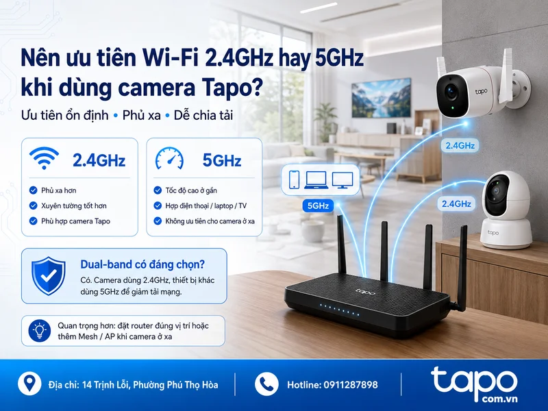 Nên ưu tiên Wi-Fi 2.4GHz hay 5GHz khi dùng camera Tapo?