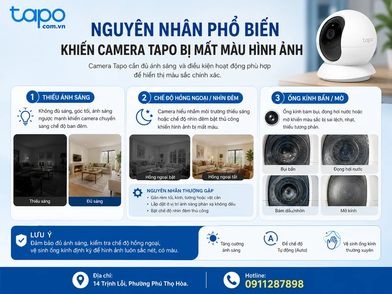 Nguyên nhân phổ biến khiến camera Tapo bị mất màu hình ảnh