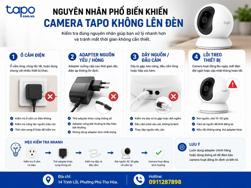 Nguyên nhân phổ biến khiến camera Tapo không lên đèn