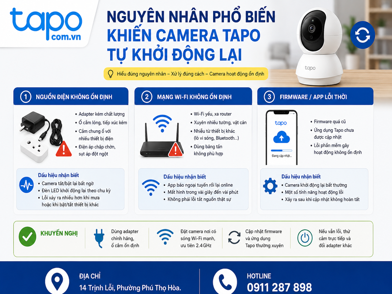 Nguyên nhân phổ biến khiến camera Tapo tự khởi động lại