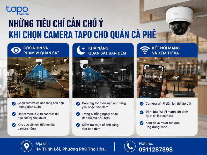 Những tiêu chí cần chú ý khi chọn camera Tapo cho quán cà phê