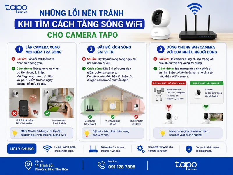 Những lỗi nên tránh khi tìm cách tăng sóng WiFi cho camera Tapo