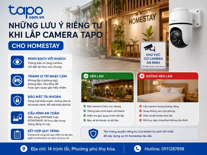 Những lưu ý riêng tư khi lắp camera Tapo cho homestay