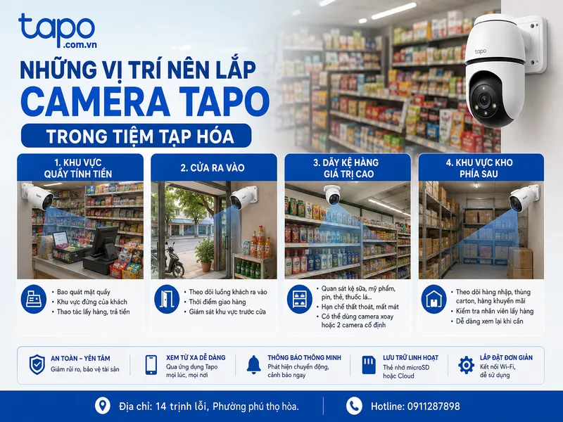 Những vị trí nên lắp camera Tapo trong tiệm tạp hóa
