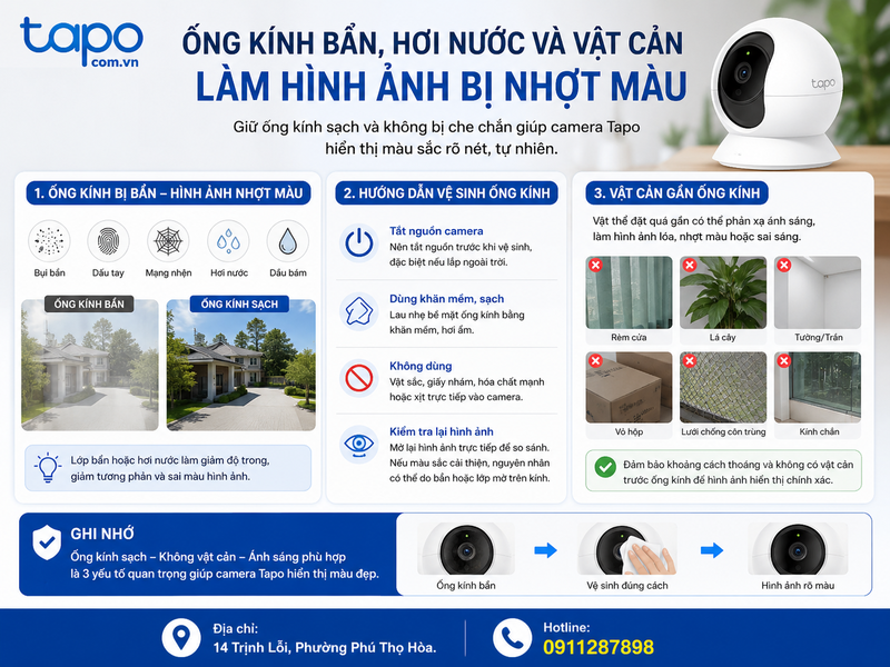 Ống kính bẩn, hơi nước và vật cản làm hình ảnh bị nhợt màu
