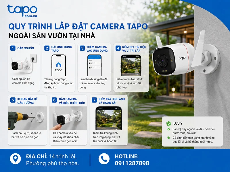 Quy trình lắp đặt camera Tapo ngoài sân vườn tại nhà