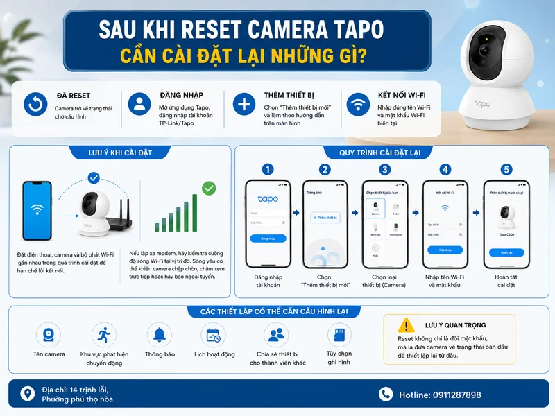 Sau khi reset camera Tapo cần cài đặt lại những gì?