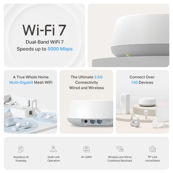 TP-Link Deco BE25(3-pack) - Hệ thống Mesh Wi-Fi 7 BE5000 Cho Gia Đình