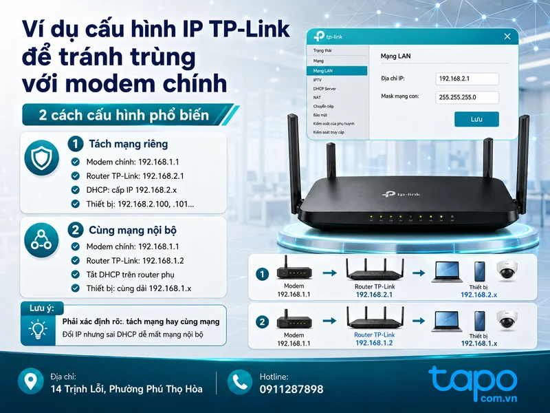 Ví dụ cấu hình IP TP-Link để tránh trùng với modem chính