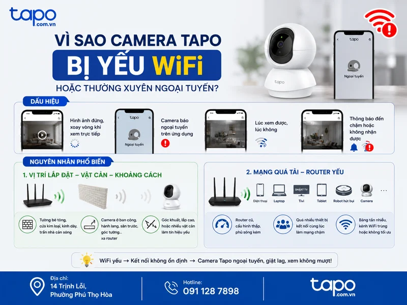 Vì sao camera Tapo bị yếu WiFi hoặc thường xuyên ngoại tuyến?