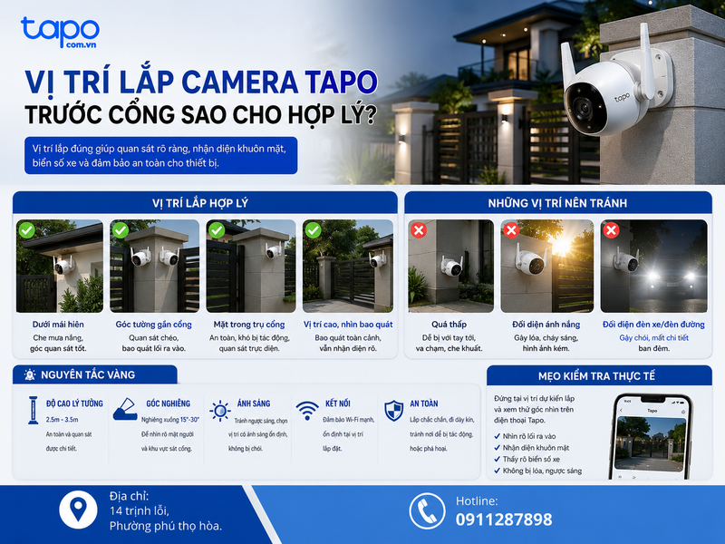 Vị trí lắp camera Tapo trước cổng sao cho hợp lý?