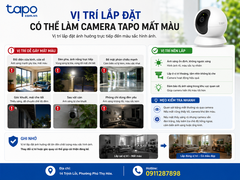 Vị trí lắp đặt có thể làm camera Tapo mất màu như thế nào?