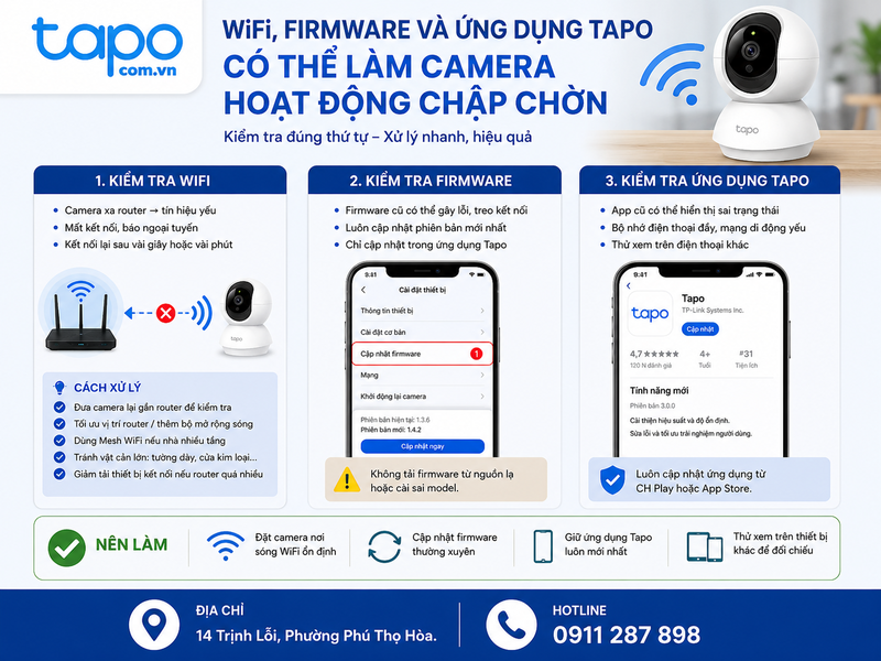 WiFi, firmware và ứng dụng Tapo có thể làm camera hoạt động chập chờn
