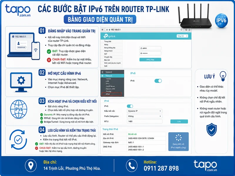 Các bước bật IPv6 trên router TP-Link bằng giao diện quản trị